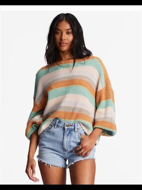 Billabong Multicolor Coastal Striped Knit Boatneck Sweater Sz. S
